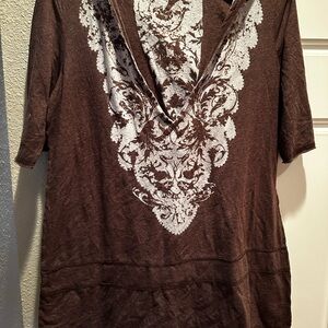 Y2K Maurices Brown and White Tunic Top